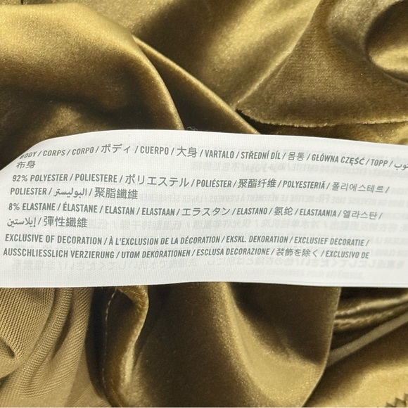 Abercrombie & Fitch XS GOLD/Green Asymmetrical Shoulder Ruched Long Sleeve Top - Picture 12 of 12